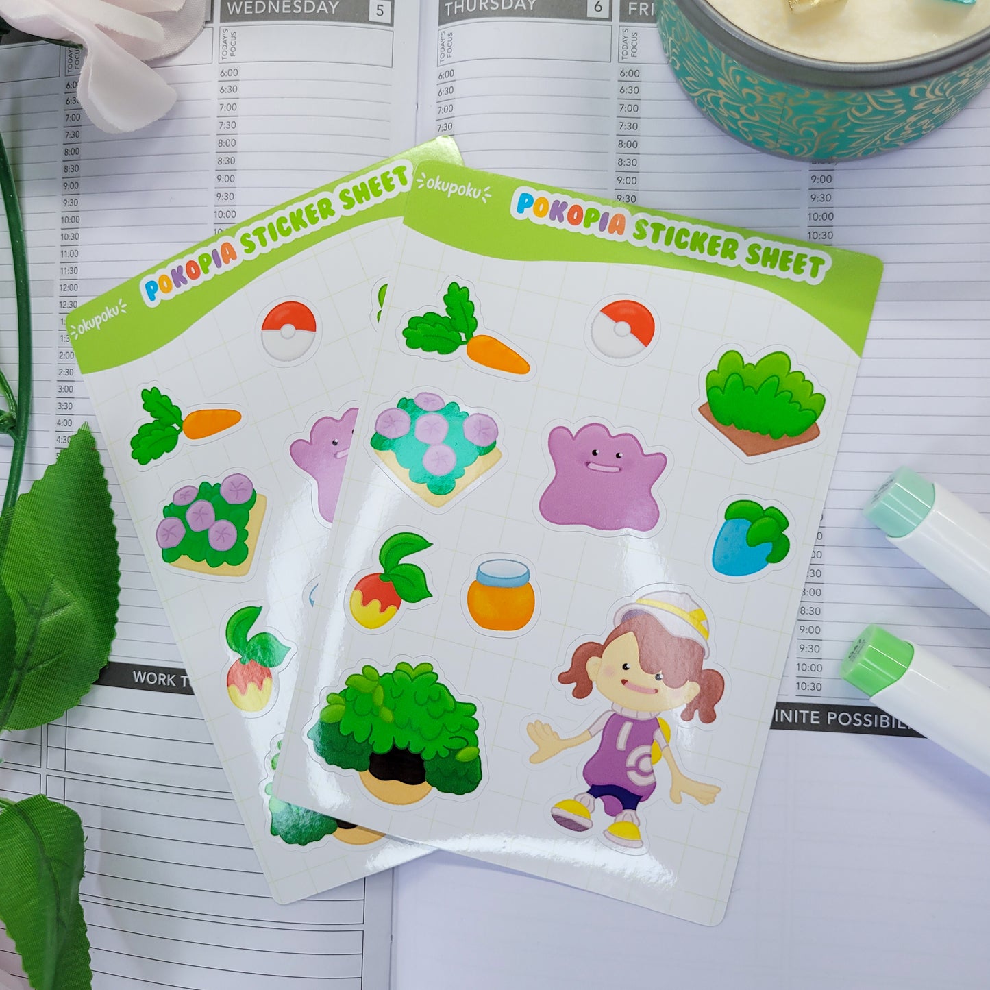 Pokopia sticker sheet shown in use