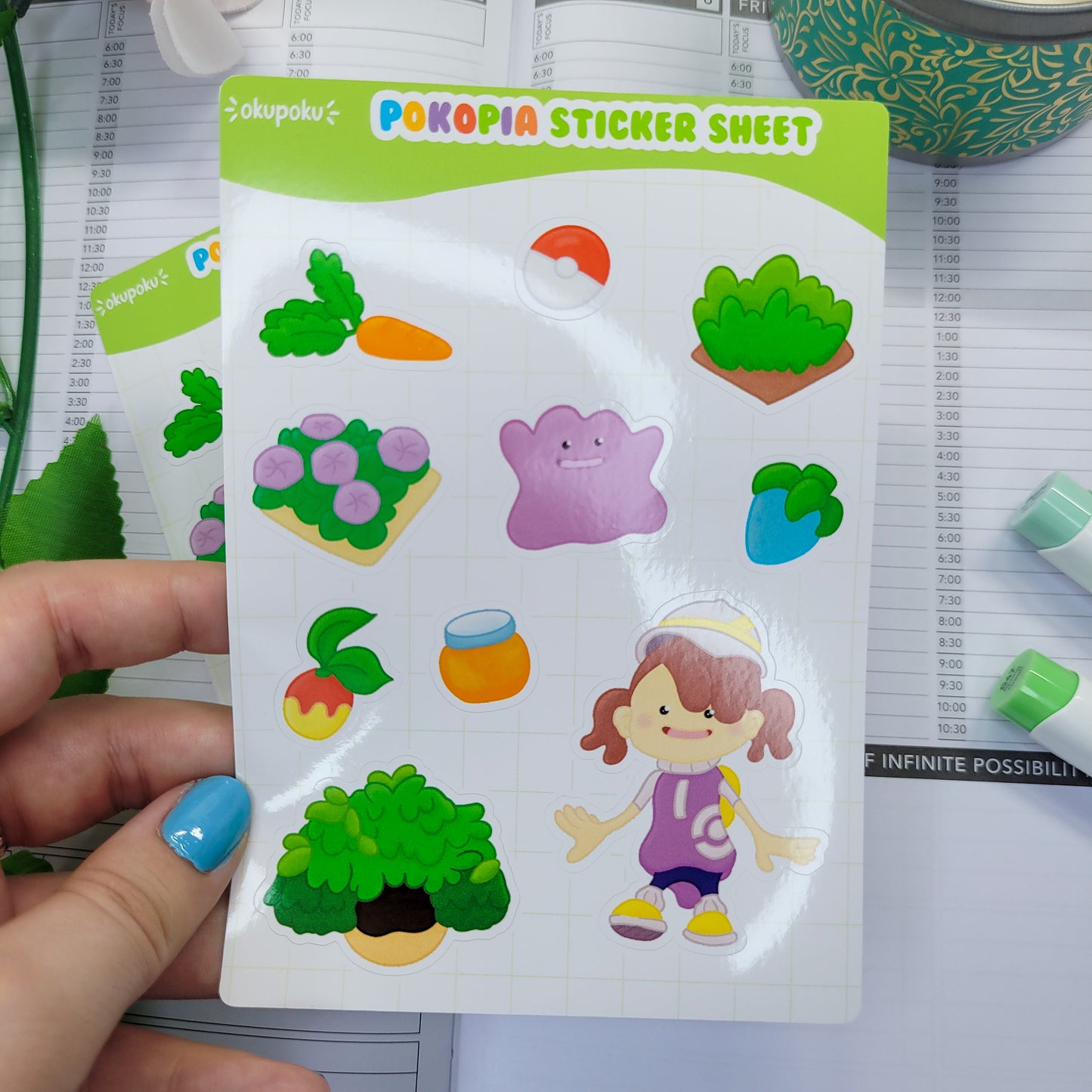Pokopia sticker sheet shown in use