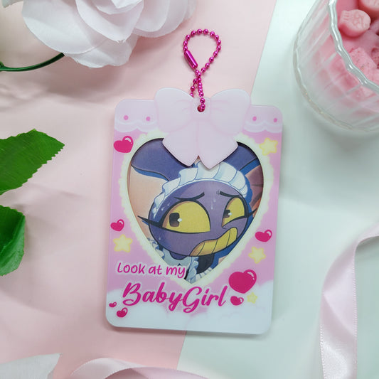 cute and pink photocard holder, featuring the text "look at my babygirl"