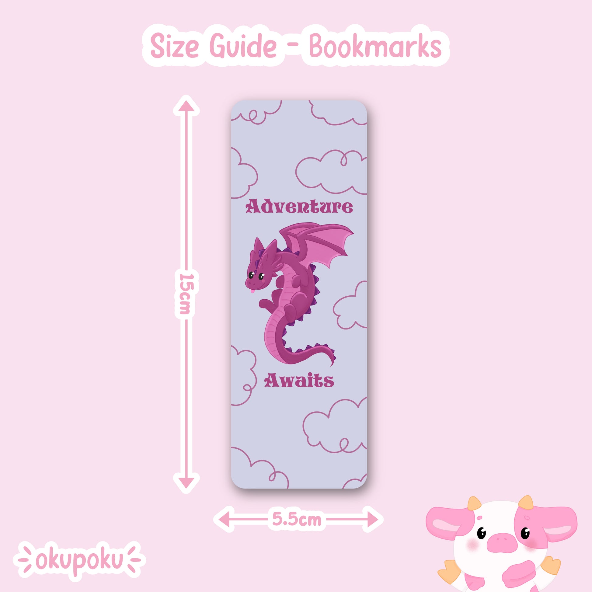 Blep the dragon bookmark with the text "adventure awaits"
