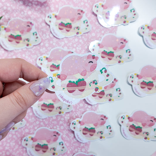 Capybara Planet Sticker, Strawberry Skies Planner Sticker