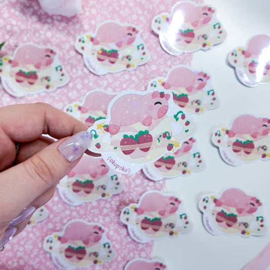 Capybara Planet Sticker, Strawberry Skies Planner Sticker