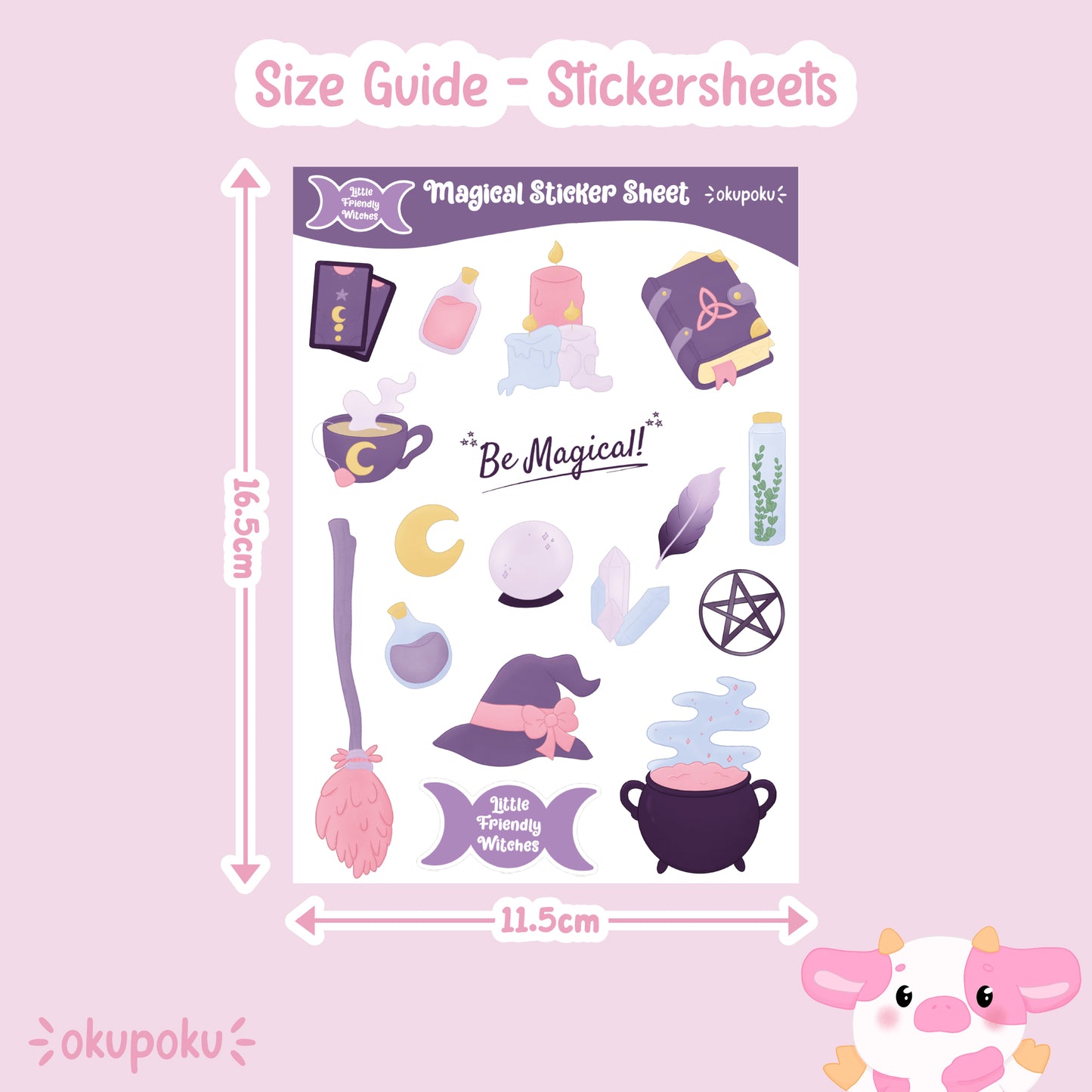 Magical themed stickersheet featuring witchy items. Cute planner sticker sheet for journalling